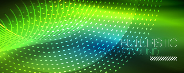 Obraz premium Glowing light particles in dark neon space, magic glow shiny abstract background