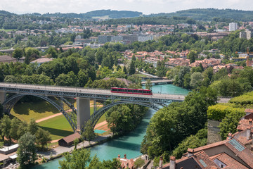 Fototapeta premium Aerial view of historic Bern city center from Bern Minster, Switzerland