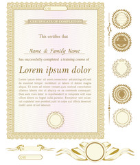 Gold vertical certificate template with additional design elements