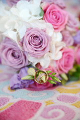 wedding bouquet and rings
