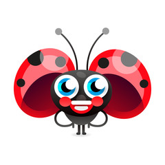 Obraz na płótnie Canvas Flirtatious Flying Little Ladybug On White Background