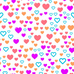 Hearts for Valentine's Day. Romantic feeling and love. Seamless vector EPS 10. Abstract geometric pattern. Multicolor Figures. Texture for print and Banner. Flat style