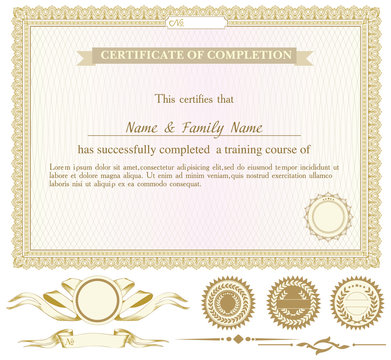 Gold horizontally certificate template with additional design elements