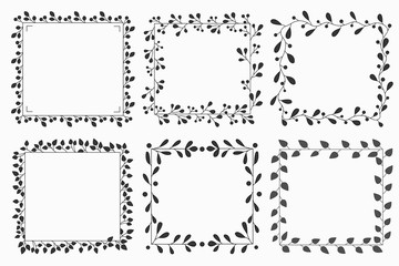 Hand drawn set of floral vector wreath and frames. Illustration for greeting card, wedding invitation, logo, poster, tag, label.