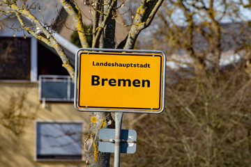 Traffic road sign of the german city Bremen with german lettering 
