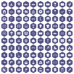 Fototapeta na wymiar 100 playground icons set in purple hexagon isolated vector illustration