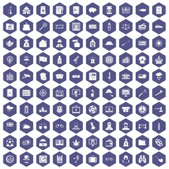 Fototapeta na wymiar 100 police icons set in purple hexagon isolated vector illustration