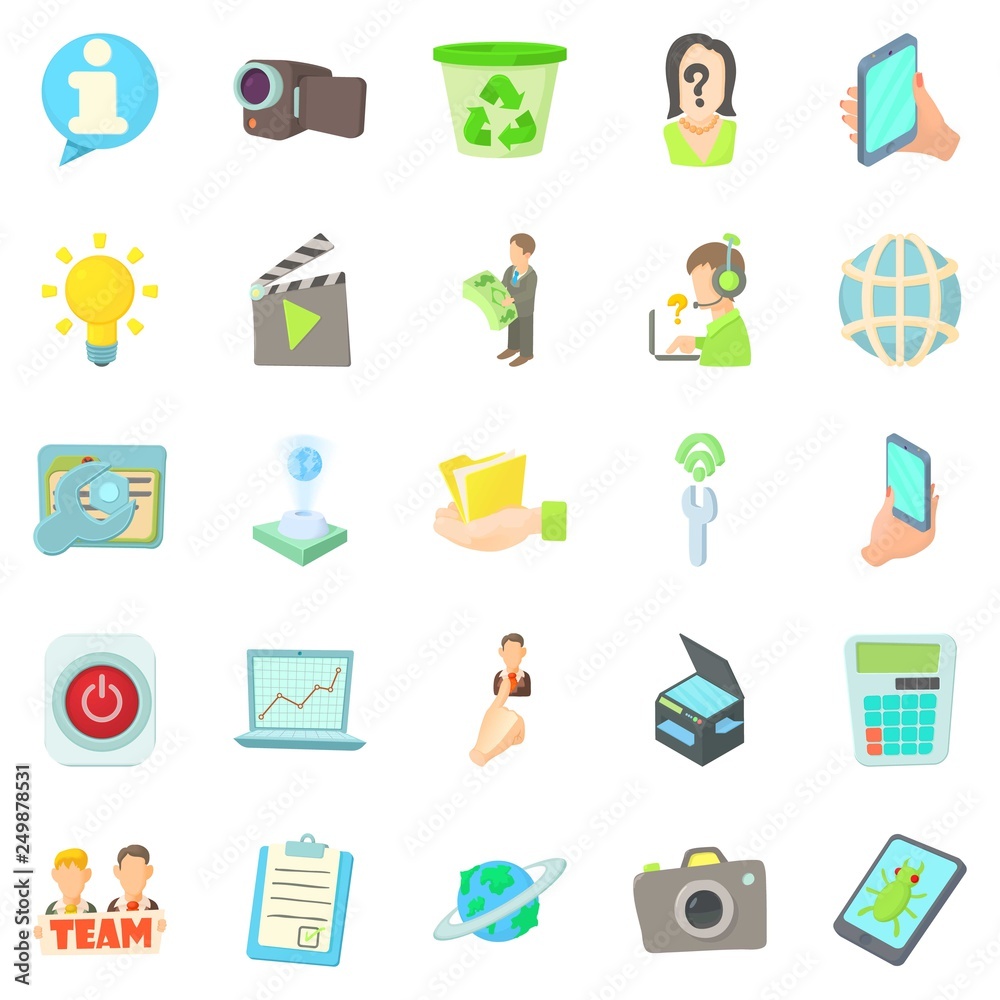 Poster geek icons set. cartoon set of 25 geek vector icons for web isolated on white background
