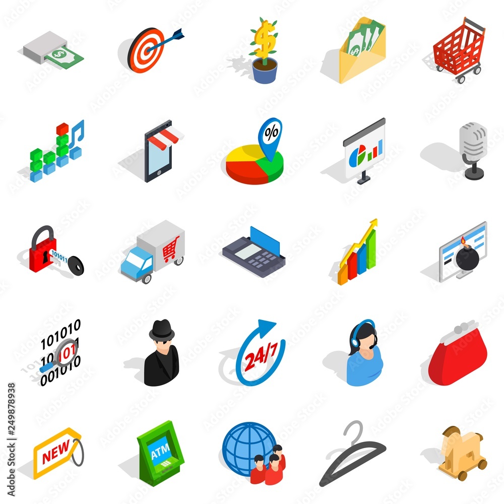 Poster website development icons set. isometric set of 25 website development vector icons for web isolated