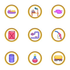 Oil transportation icons set. Cartoon set of 9 oil transportation vector icons for web isolated on white background