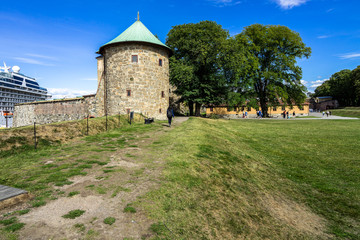 Fototapeta na wymiar Defensive tower part of of Akershus medieval castle, Oslo, Norway