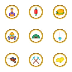 Underground work icons set. Cartoon set of 9 underground work vector icons for web isolated on white background