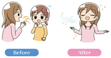 口臭くさい　女性　イラスト　セット