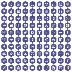 100 programmer icons set in purple hexagon isolated vector illustration