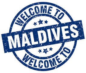 welcome to Maldives blue stamp