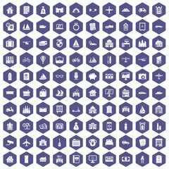 Fototapeta na wymiar 100 property icons set in purple hexagon isolated vector illustration