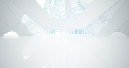 Abstract drawing white gothic interior multilevel public space with window. 3D illustration and rendering.