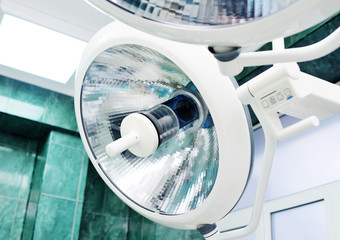 surgical lamps close-up in a modern neurosurgical clinic