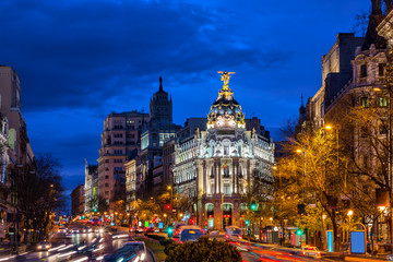 Fototapeta na wymiar City of Madrid by Night in Spain