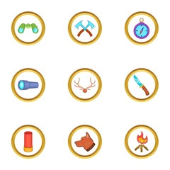 Hunting icons set. Cartoon set of 9 hunting vector icons for web isolated on white background