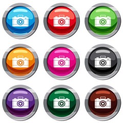 Photo camera set icon isolated on white. 9 icon collection vector illustration