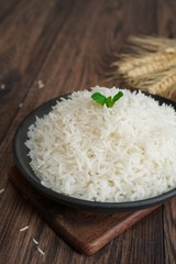 Bowl of cooked basmati rice. selective focus