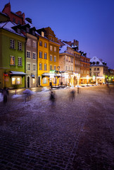 Old Town Houses in City of Warsaw at Night