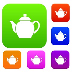 Teapot set icon in different colors isolated vector illustration. Premium collection