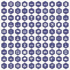 100 ride icons set in purple hexagon isolated vector illustration