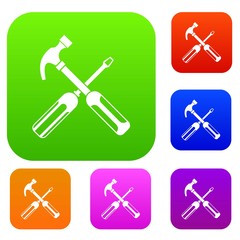 Hammer and screwdriver set icon in different colors isolated vector illustration. Premium collection