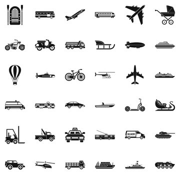 Working transport icons set. Simple style of 36 working transport vector icons for web isolated on white background