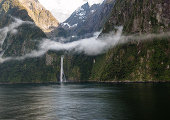 Approach to Stirling Falls in Milford Sound, Fiordland National Park, South Island, New Zealand