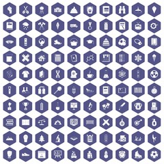 100 school years icons set in purple hexagon isolated vector illustration