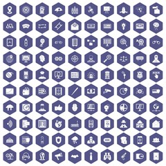 Fototapeta na wymiar 100 security icons set in purple hexagon isolated vector illustration