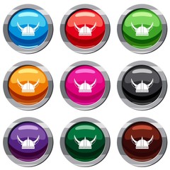 Viking helmet set icon isolated on white. 9 icon collection vector illustration
