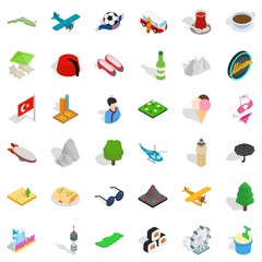 Tourism landmark icons set. Isometric style of 36 tourism landmark vector icons for web isolated on white background