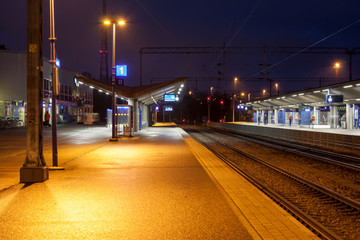 KOUVOLA, FINLAND - NOVEMBER 8, 2018: Railway station at night.