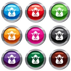 Head of troll set icon isolated on white. 9 icon collection vector illustration