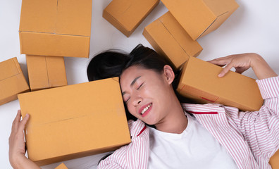 happy woman with parcel box