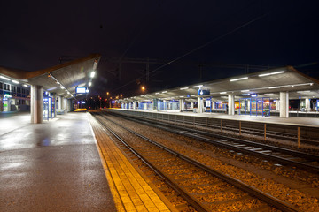 KOUVOLA, FINLAND - NOVEMBER 8, 2018: Railway station at night.