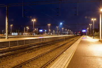 Fototapeta na wymiar KOUVOLA, FINLAND - NOVEMBER 8, 2018: Railway station at night.