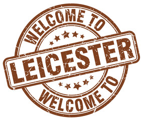 welcome to Leicester brown round vintage stamp