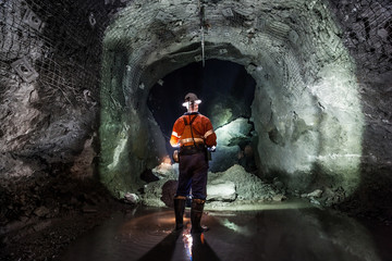 Miner underground at a copper mine in NSW, Australia