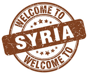 welcome to Syria brown round vintage stamp
