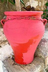 Closeup view of red jug