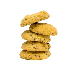 butter cookies with cashew nuts at eye level. isolated on white background