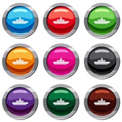 Passenger ship set icon isolated on white. 9 icon collection vector illustration