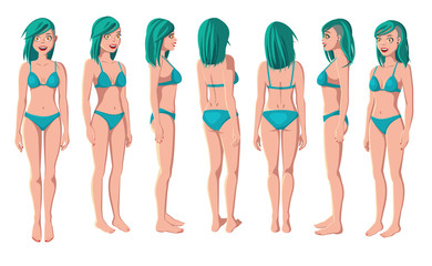 Vector Illustration of Smiling Women in Bikini