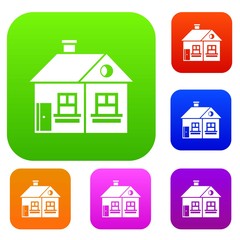Large single-storey house set icon in different colors isolated vector illustration. Premium collection