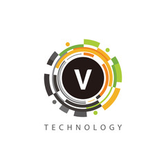 Circle Data Technology V Letter Logo